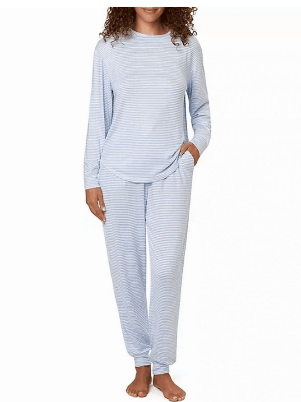 LOFT Women's 2-Piece Extra Soft Pajama Pant Set Blue Striped Large